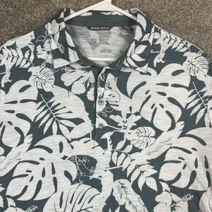 Michael Bastian Polo Shirt Mens Large Gray‎ White Tropical Leaf Print Cotton